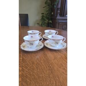 Vintage Harmony House Wembley Fine China Tea Cups Saucers Set 4 Floral Gold
